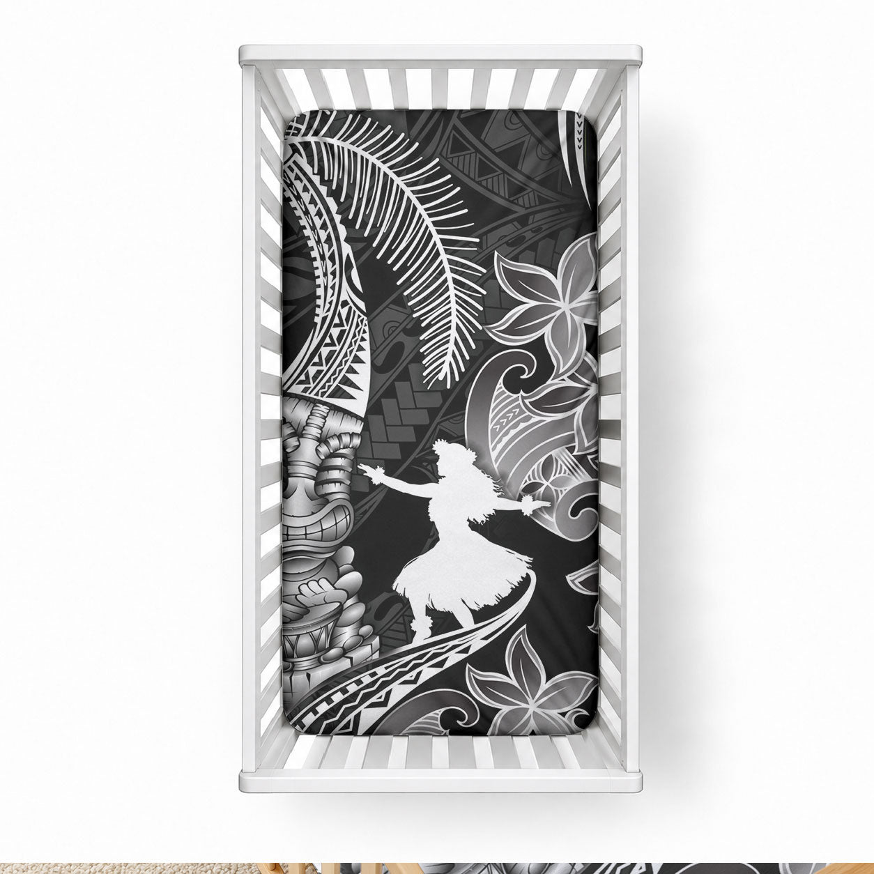 Hawaii Tribal Tiki Drum Hula Girl Baby Bed Cover LT14 28 × 52 in Black - Polynesian Pride