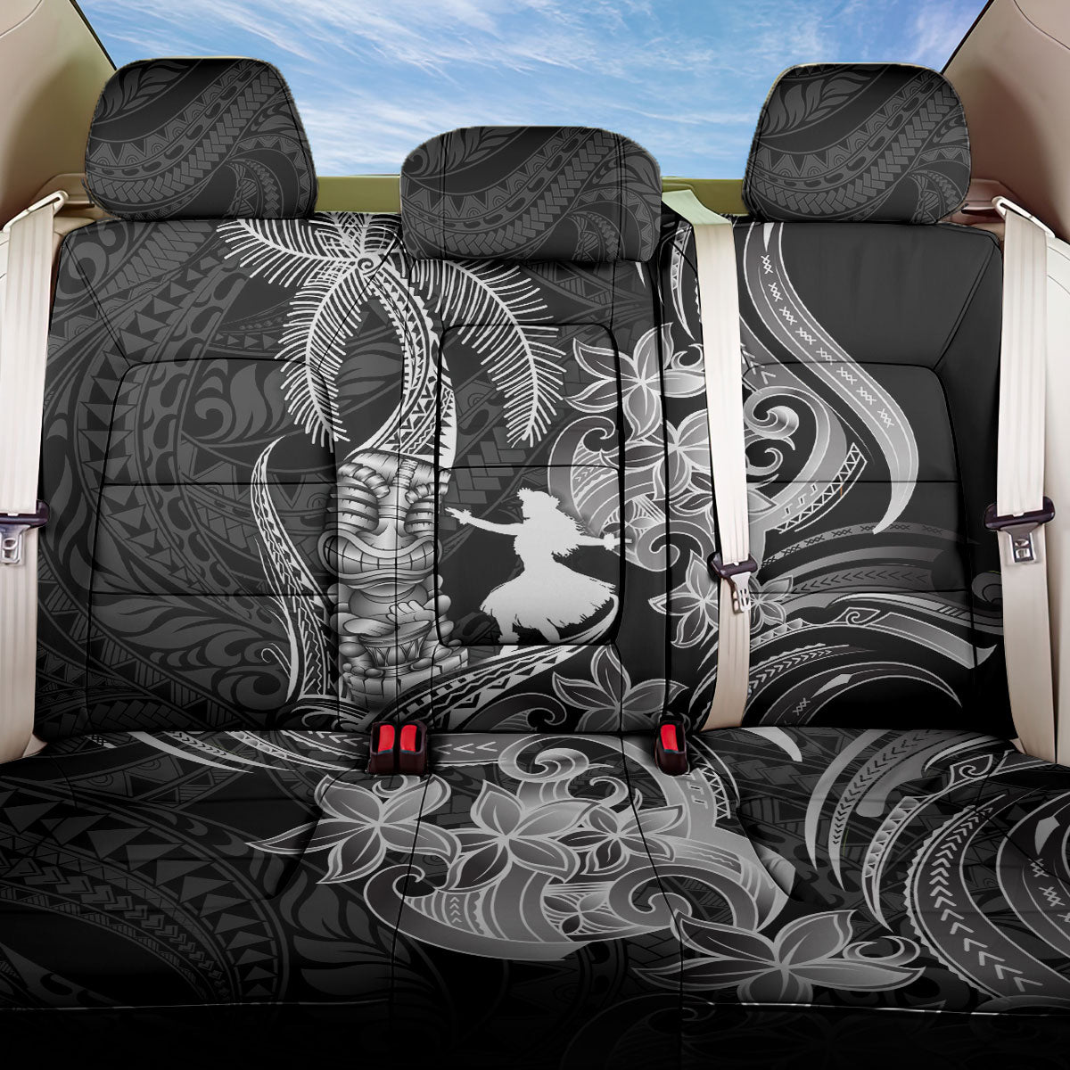 Hawaii Tribal Tiki Drum Hula Girl Back Car Seat Cover LT14 One Size Black - Polynesian Pride