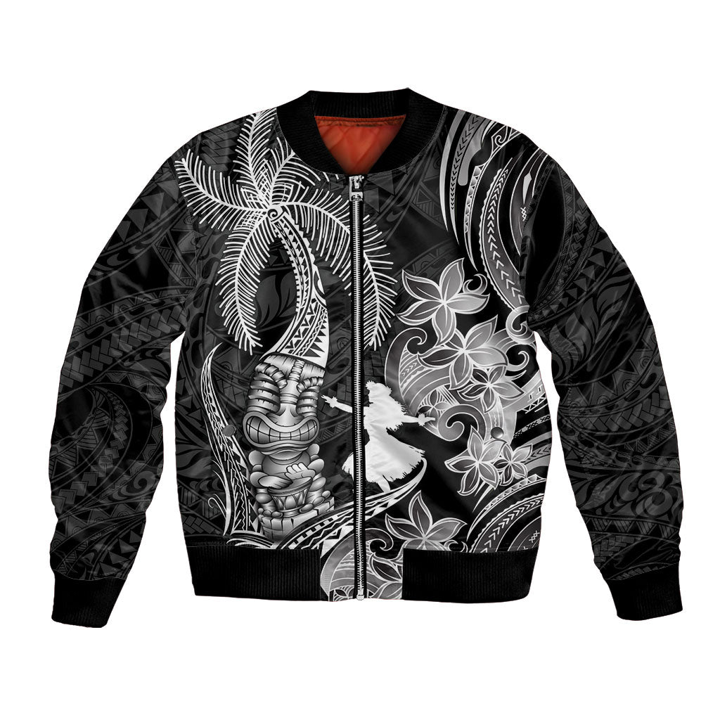Hawaii Tribal Tiki Drum Hula Girl Bomber Jacket LT14 Unisex Black - Polynesian Pride