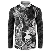 Hawaii Tribal Tiki Drum Hula Girl Button Sweatshirt LT14 Black - Polynesian Pride