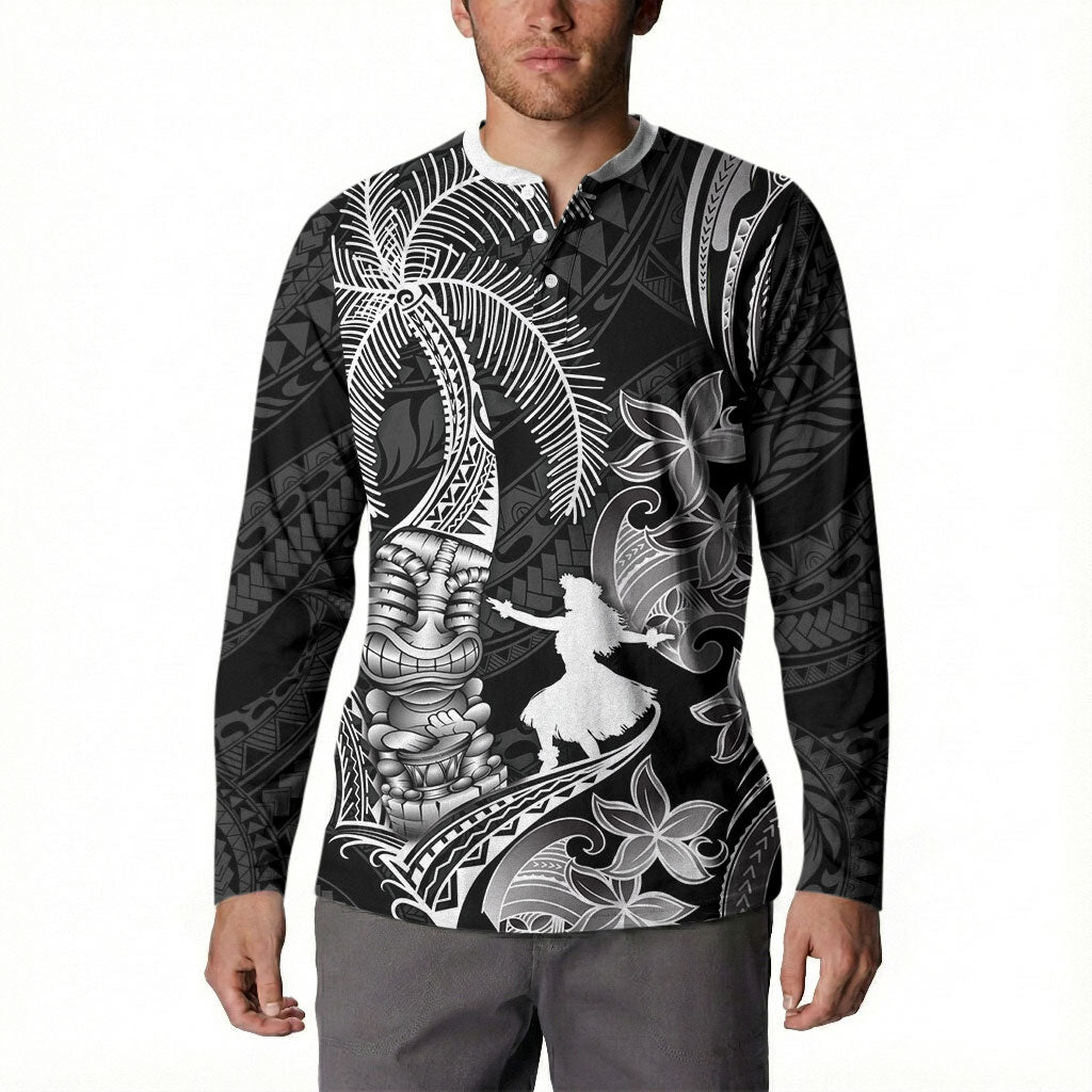 Hawaii Tribal Tiki Drum Hula Girl Button Sweatshirt LT14 - Polynesian Pride