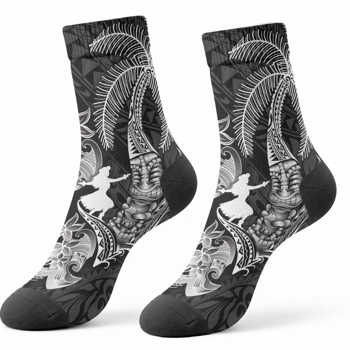 Hawaii Tribal Tiki Drum Hula Girl Crew Socks LT14 - Polynesian Pride