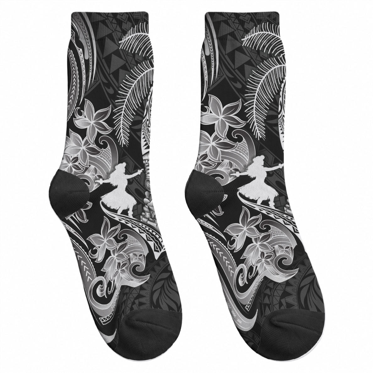 Hawaii Tribal Tiki Drum Hula Girl Crew Socks LT14 - Polynesian Pride