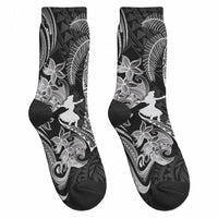Hawaii Tribal Tiki Drum Hula Girl Crew Socks LT14 - Polynesian Pride