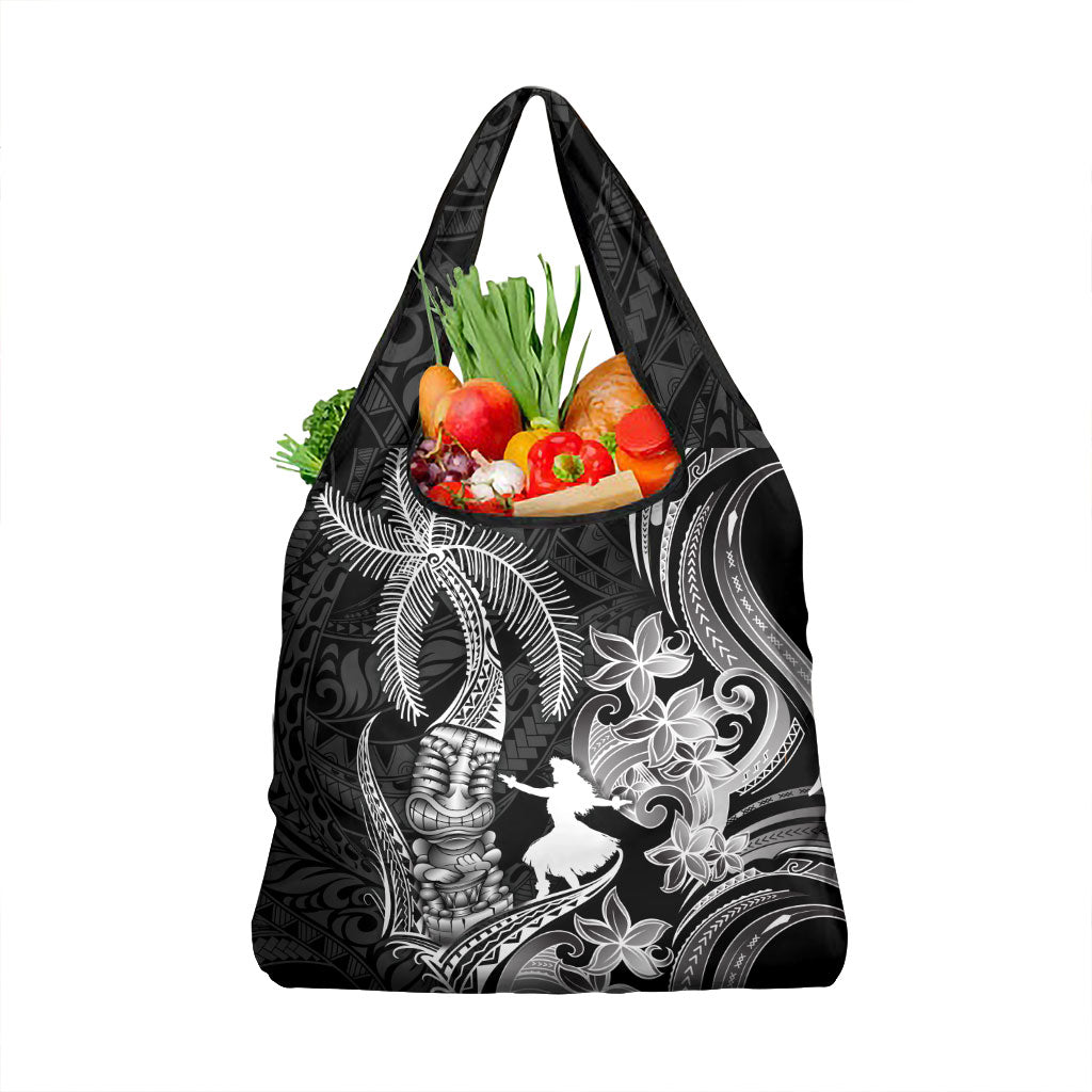 Hawaii Tribal Tiki Drum Hula Girl Grocery Bag LT14 1-pack One Size Black - Polynesian Pride