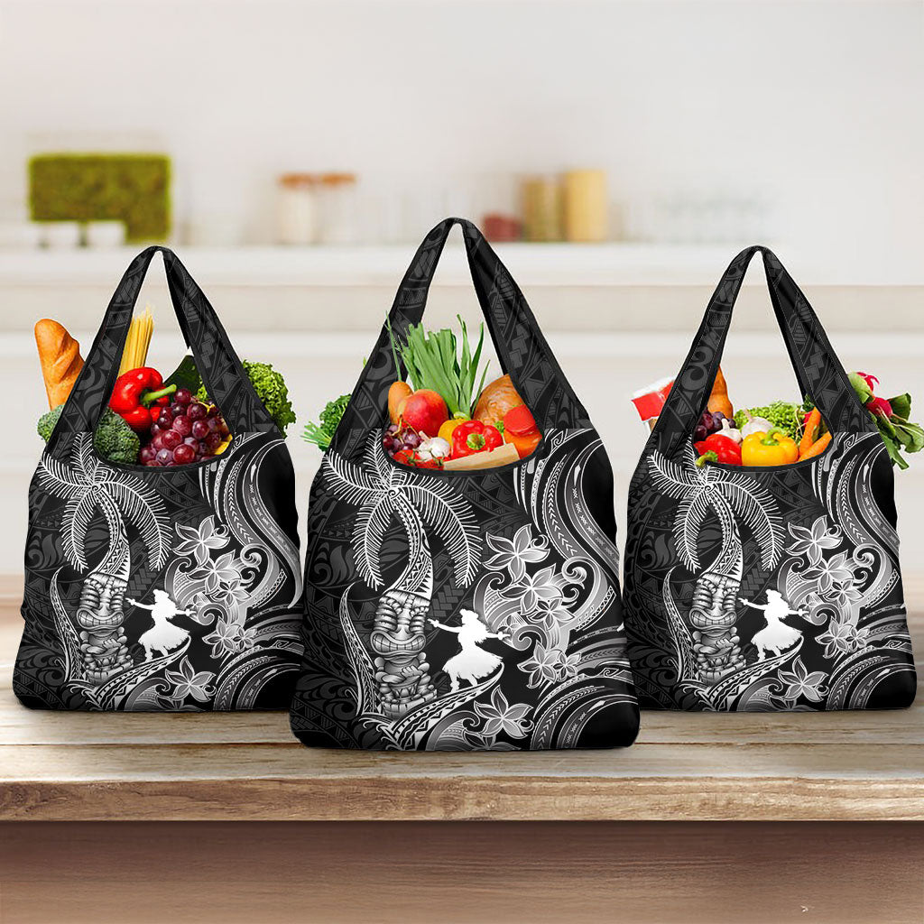 Hawaii Tribal Tiki Drum Hula Girl Grocery Bag LT14 3-pack One Size Black - Polynesian Pride
