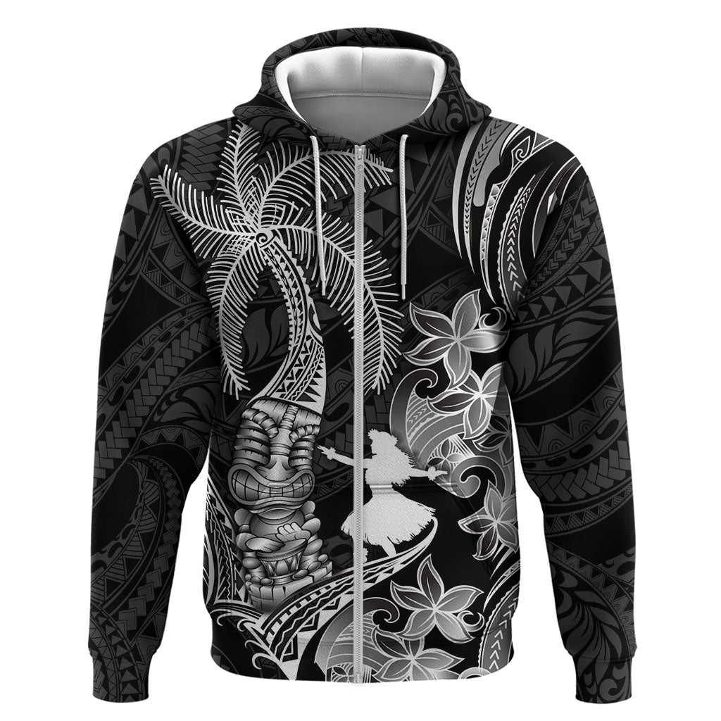 Hawaii Tribal Tiki Drum Hula Girl Hoodie LT14 Zip Hoodie Black - Polynesian Pride