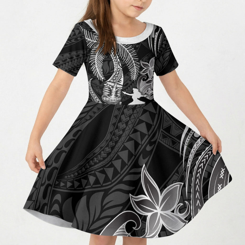 Hawaii Tribal Tiki Drum Hula Girl Kid Short Sleeve Dress LT14 KID Black - Polynesian Pride