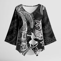 Hawaii Tribal Tiki Drum Hula Girl Kimono Sleeve Blouse LT14 Female Black - Polynesian Pride