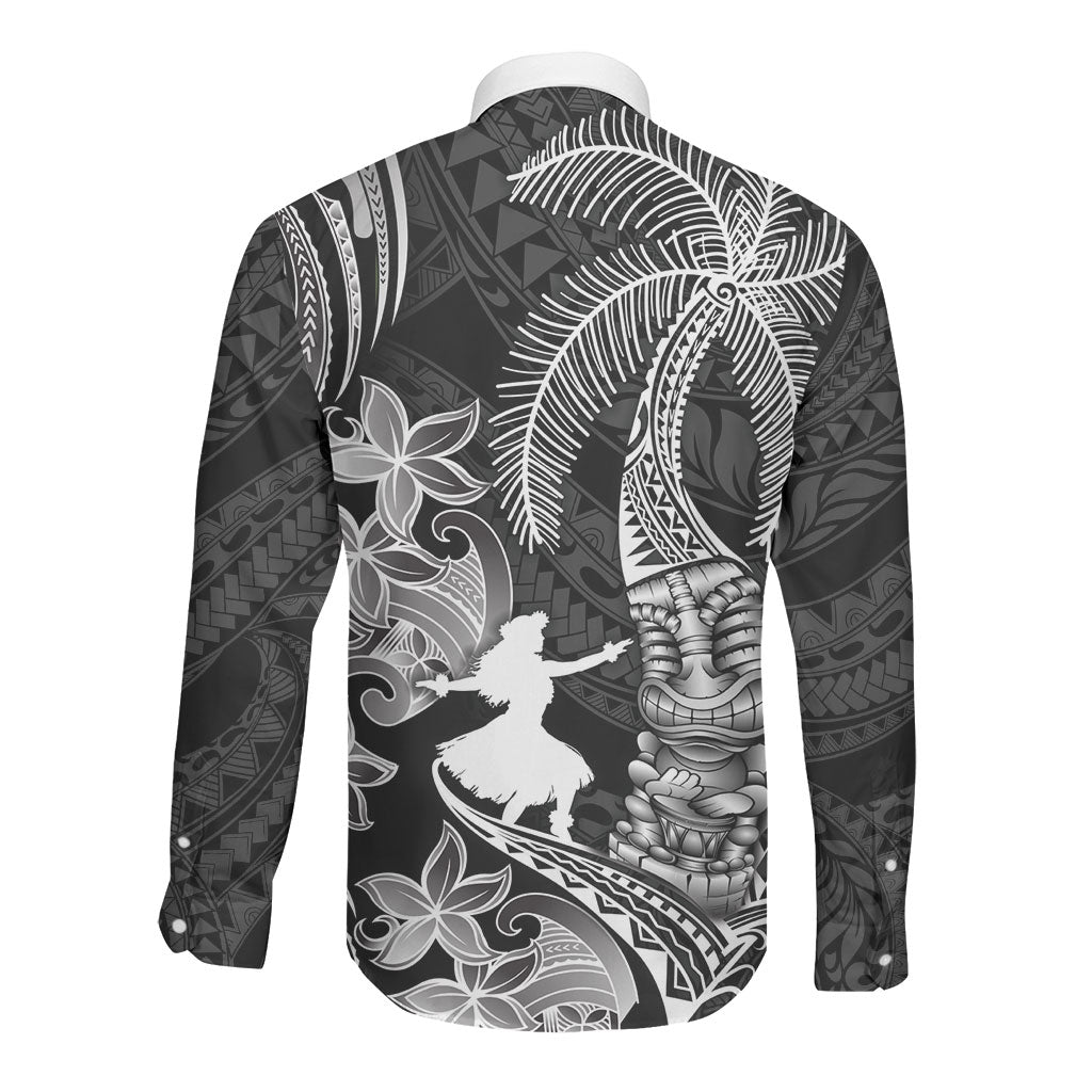 Hawaii Tribal Tiki Drum Hula Girl Long Sleeve Button Shirt LT14 - Polynesian Pride