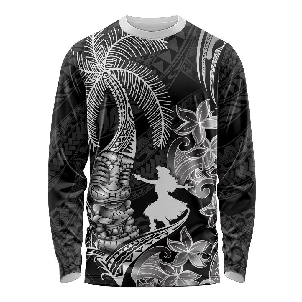 Hawaii Tribal Tiki Drum Hula Girl Long Sleeve Shirt LT14 Unisex Black - Polynesian Pride