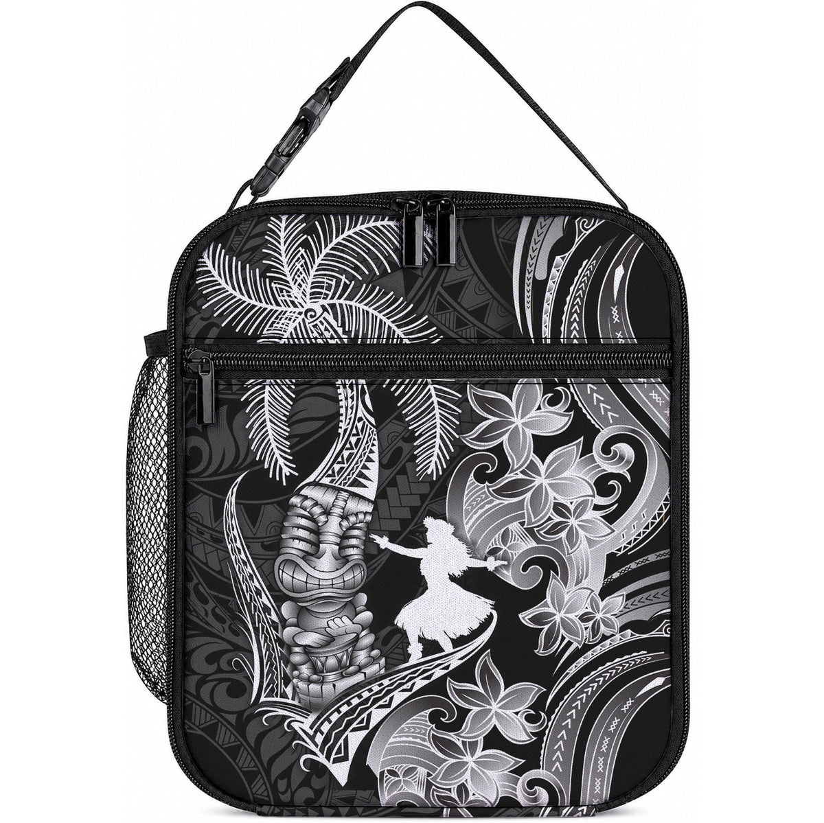 Hawaii Tribal Tiki Drum Hula Girl Lunch Bag LT14 10.2 × 8.3 × 4.3 inch Black - Polynesian Pride