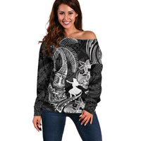 Hawaii Tribal Tiki Drum Hula Girl Off Shoulder Sweater LT14 Women Black - Polynesian Pride