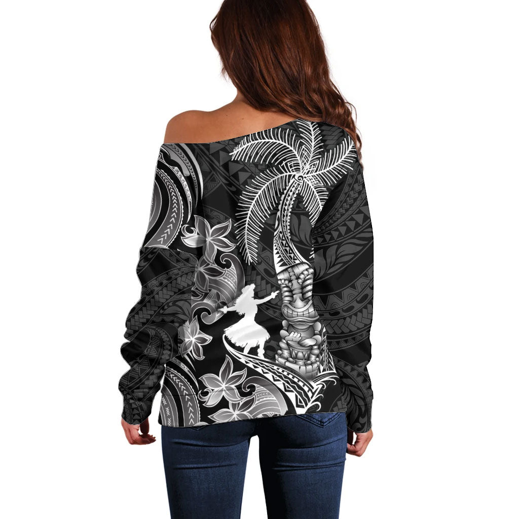 Hawaii Tribal Tiki Drum Hula Girl Off Shoulder Sweater LT14 - Polynesian Pride