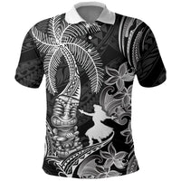 Hawaii Tribal Tiki Drum Hula Girl Polo Shirt LT14 Black - Polynesian Pride