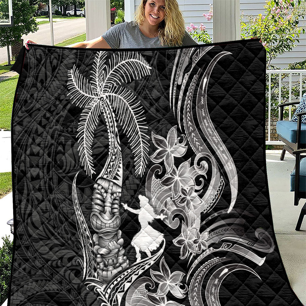 Hawaii Tribal Tiki Drum Hula Girl Quilt LT14 Black - Polynesian Pride