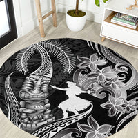 Hawaii Tribal Tiki Drum Hula Girl Round Carpet LT14 Black - Polynesian Pride