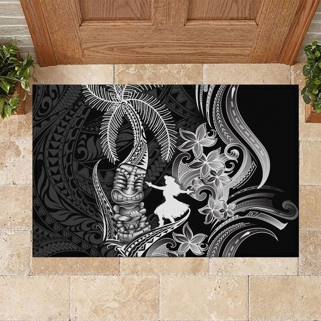 Hawaii Tribal Tiki Drum Hula Girl Rubber Doormat LT14 Black - Polynesian Pride