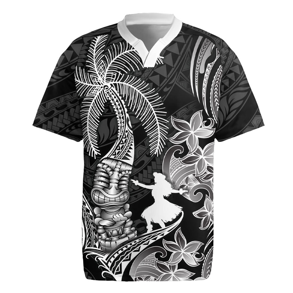 Hawaii Tribal Tiki Drum Hula Girl Rugby Jersey LT14 Black - Polynesian Pride