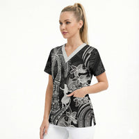 Hawaii Tribal Tiki Drum Hula Girl Scrub Top