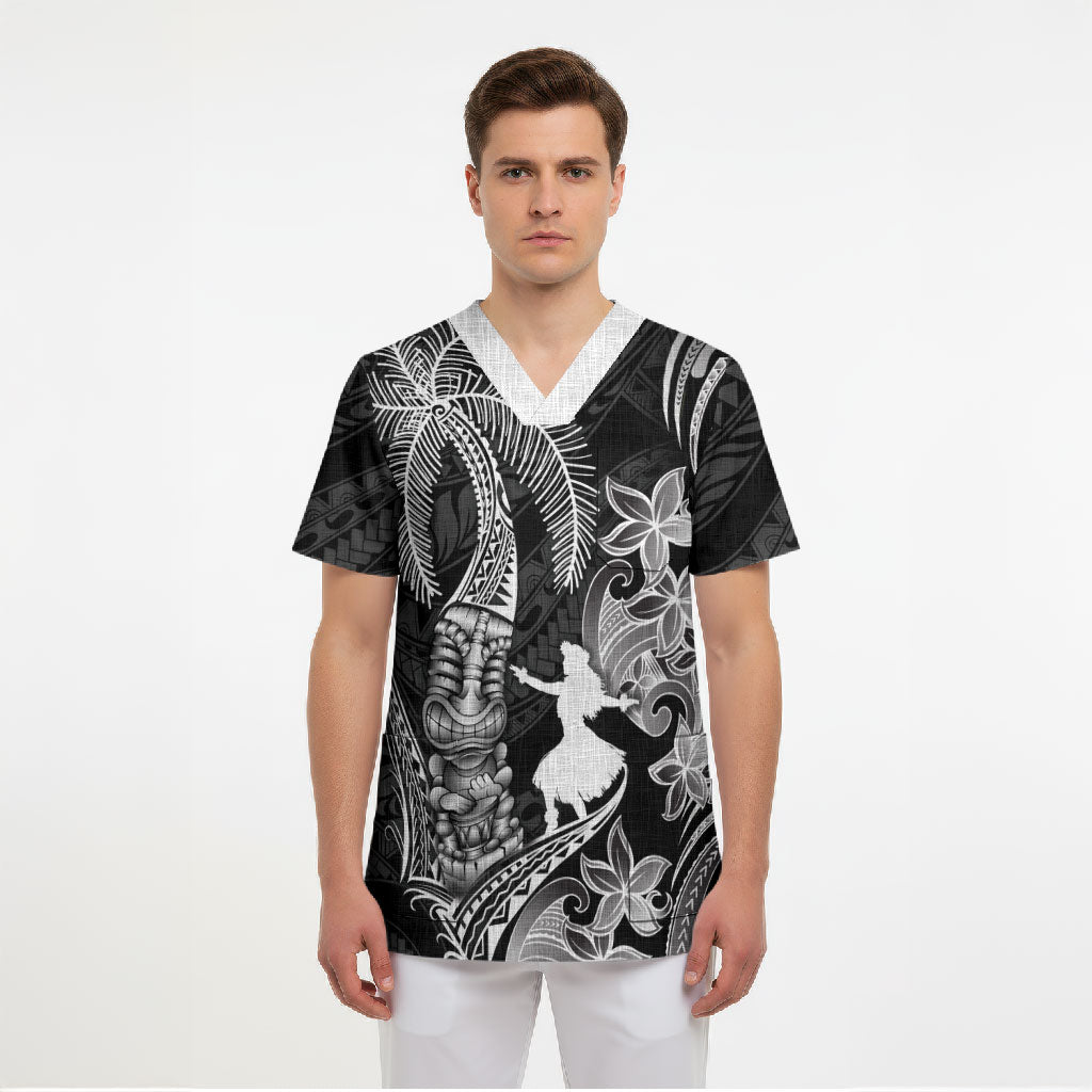 Hawaii Tribal Tiki Drum Hula Girl Scrub Top