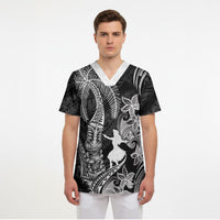 Hawaii Tribal Tiki Drum Hula Girl Scrub Top