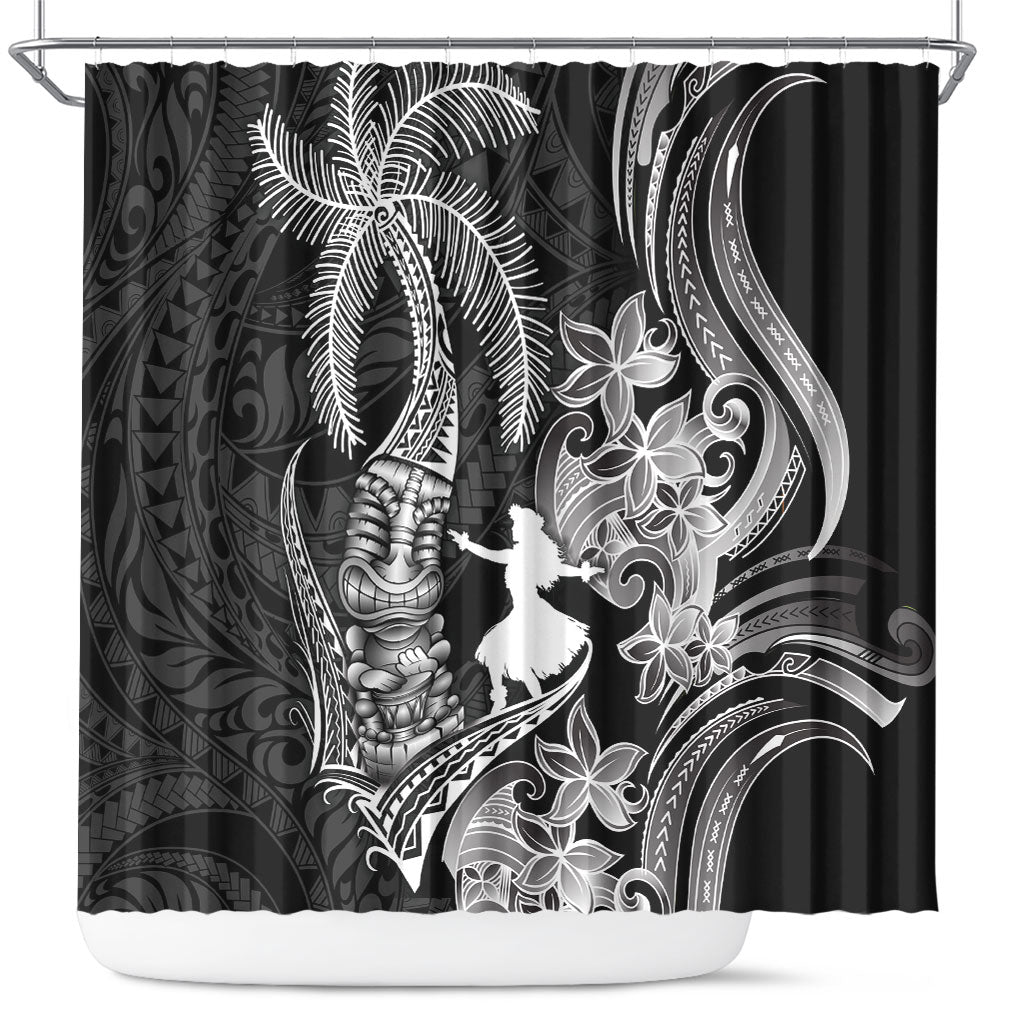 Hawaii Tribal Tiki Drum Hula Girl Shower Curtain LT14 Black - Polynesian Pride