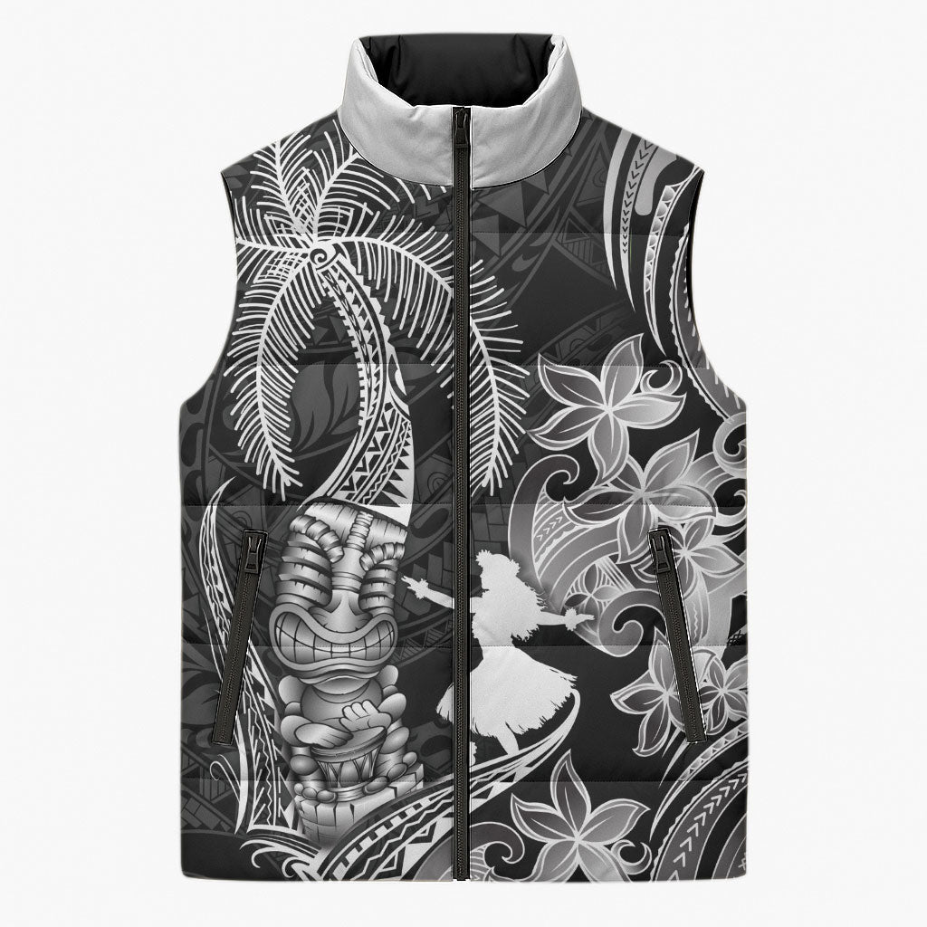 Hawaii Tribal Tiki Drum Hula Girl Sleeveless Puffer Jacket LT14 Unisex Black - Polynesian Pride