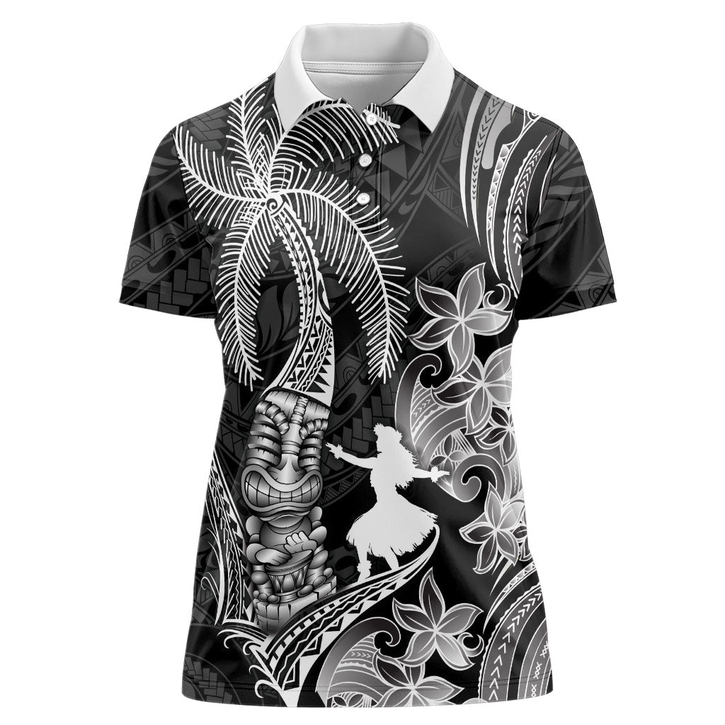 Hawaii Tribal Tiki Drum Hula Girl Women Polo Shirt LT14 Female Black - Polynesian Pride