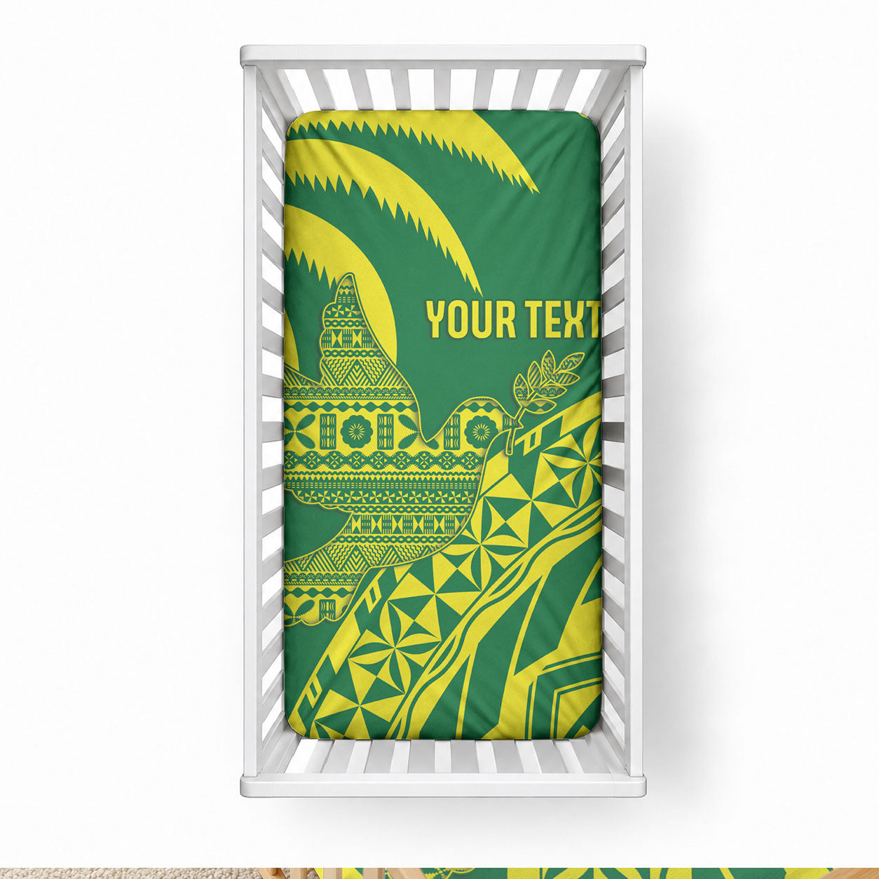 Tailevu Fiji 2026 Rugby Custom Baby Bed Cover Dove Nation Fijian Tapa Pattern LT14 28 × 52 in Green - Polynesian Pride