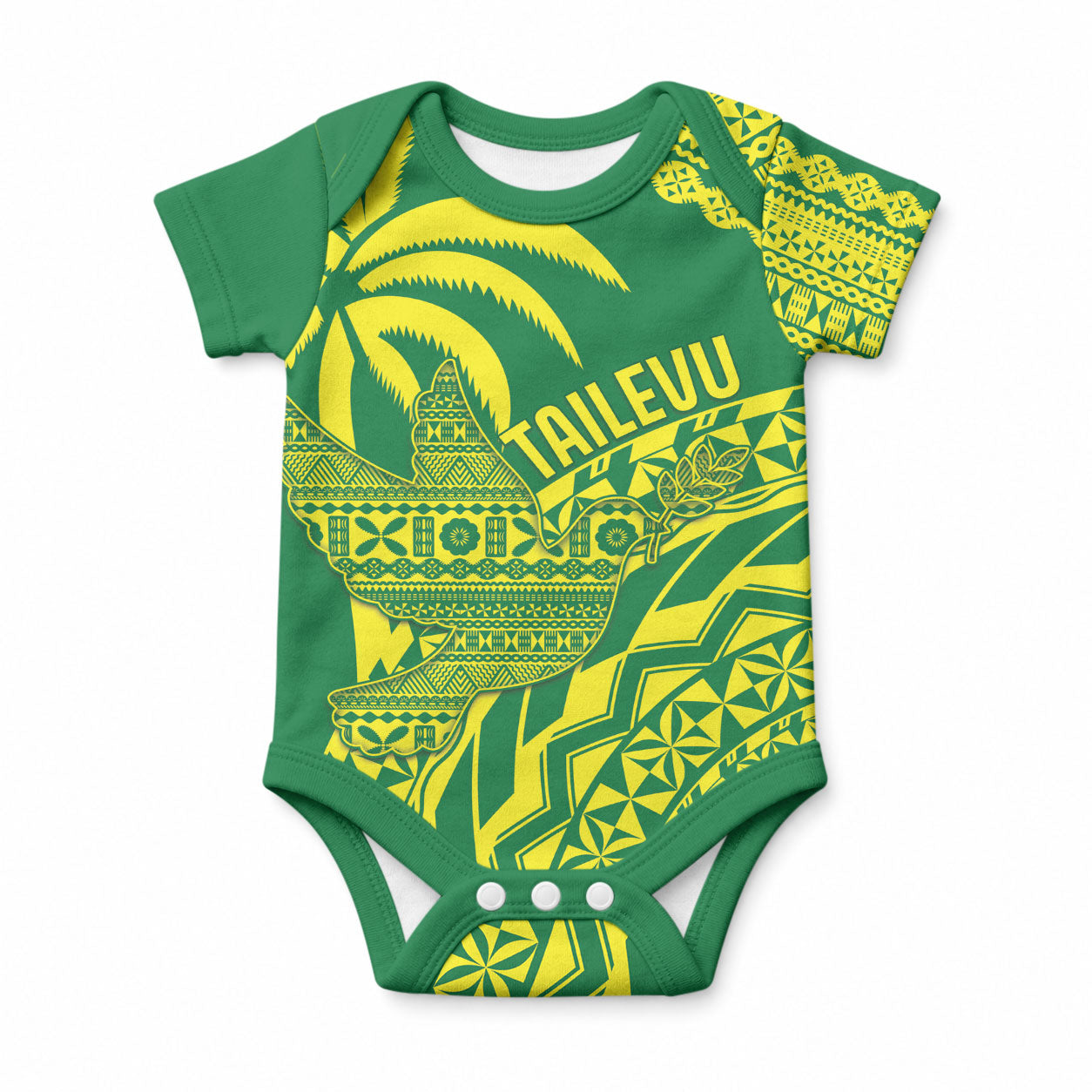 Tailevu Fiji 2026 Rugby Custom Baby Onesie Dove Nation Fijian Tapa Pattern LT14 Green - Polynesian Pride