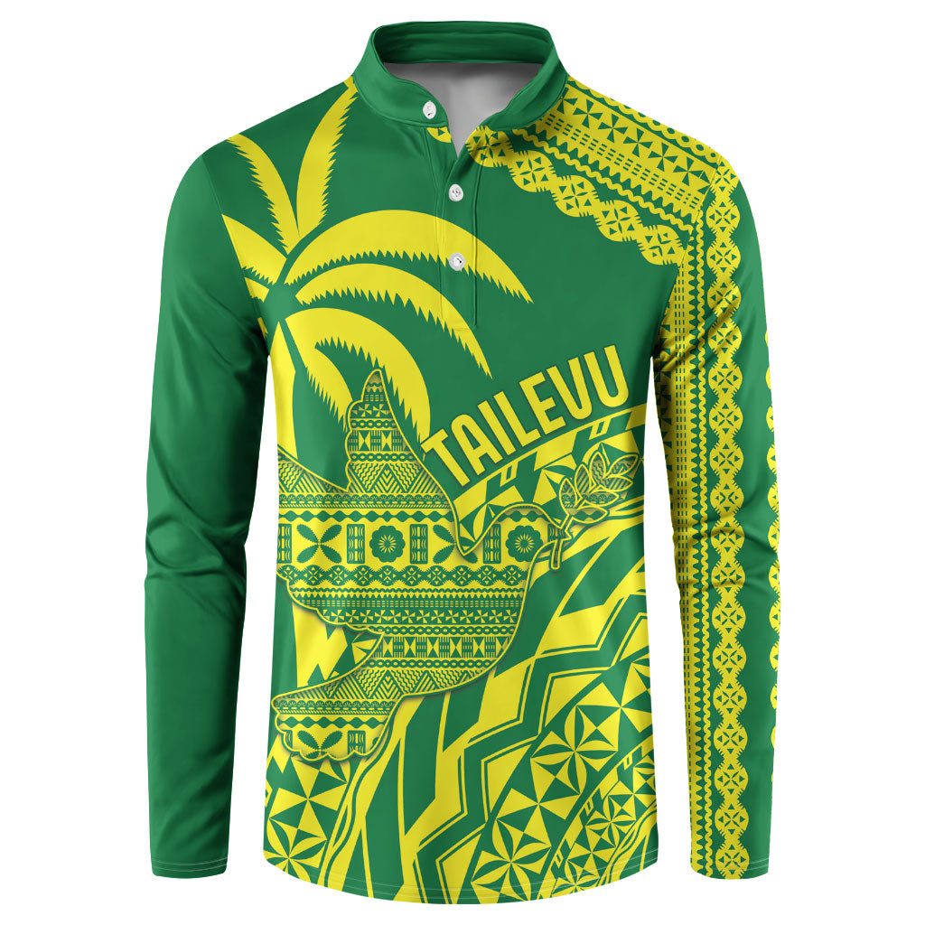 Tailevu Fiji 2026 Rugby Custom Button Sweatshirt Dove Nation Fijian Tapa Pattern LT14 Green - Polynesian Pride