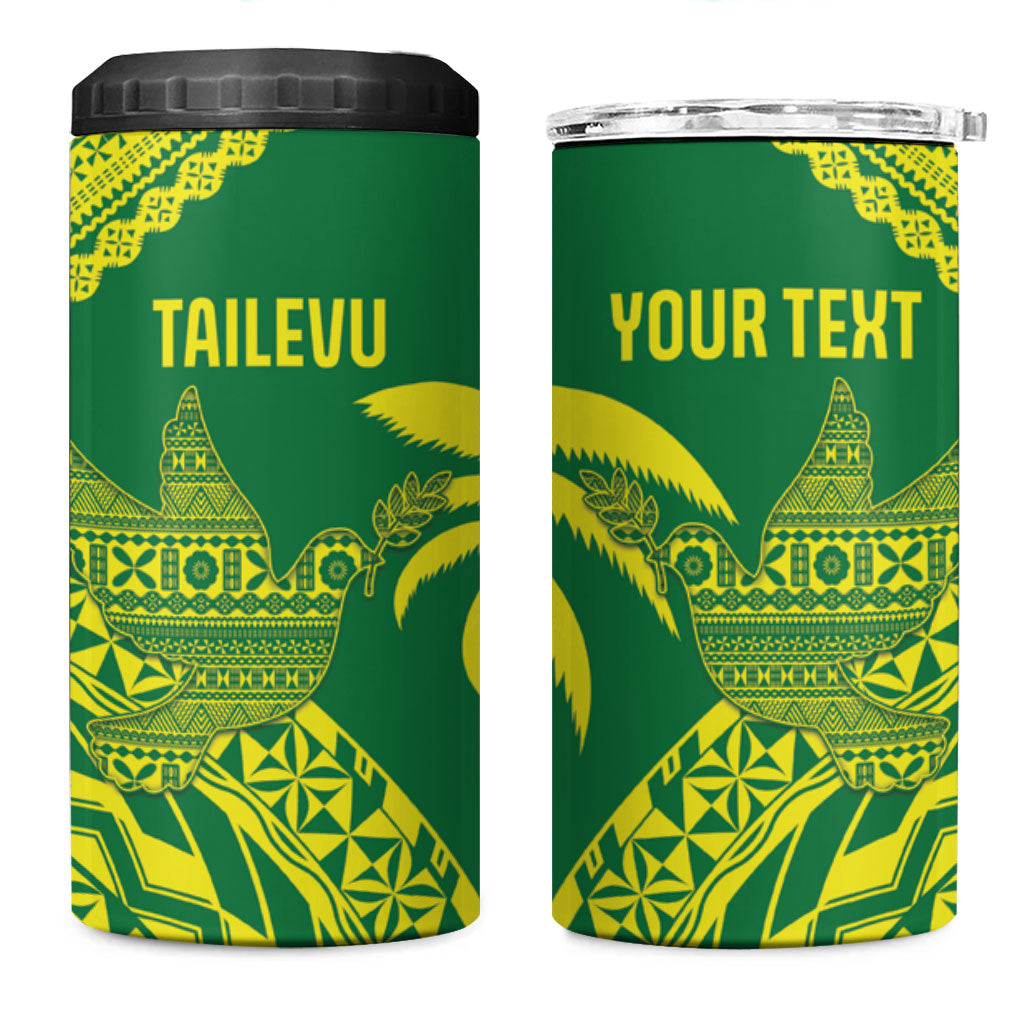 Tailevu Fiji 2026 Rugby Custom 4 in 1 Can Cooler Tumbler Dove Nation Fijian Tapa Pattern LT14 One Size: 16 oz Green - Polynesian Pride