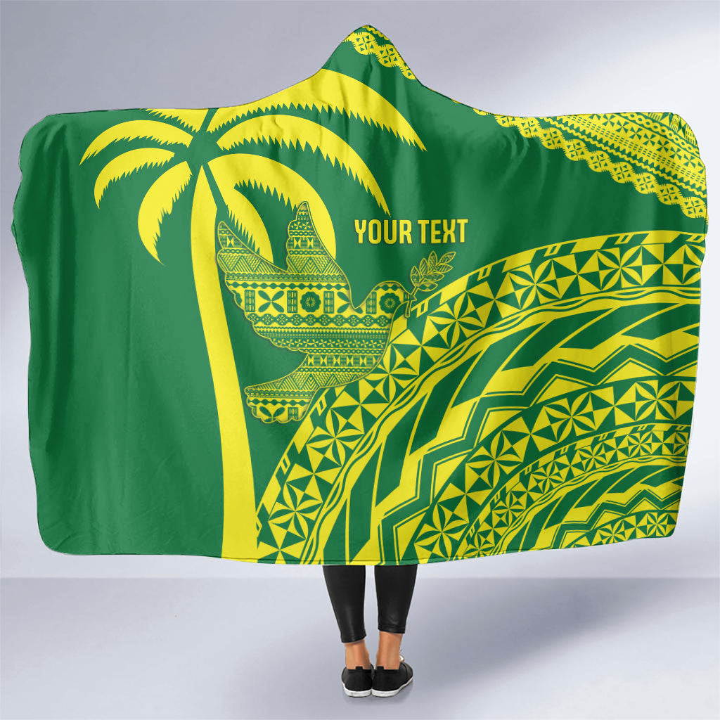 Tailevu Fiji 2026 Rugby Custom Hooded Blanket Dove Nation Fijian Tapa Pattern LT14 One Size Green - Polynesian Pride