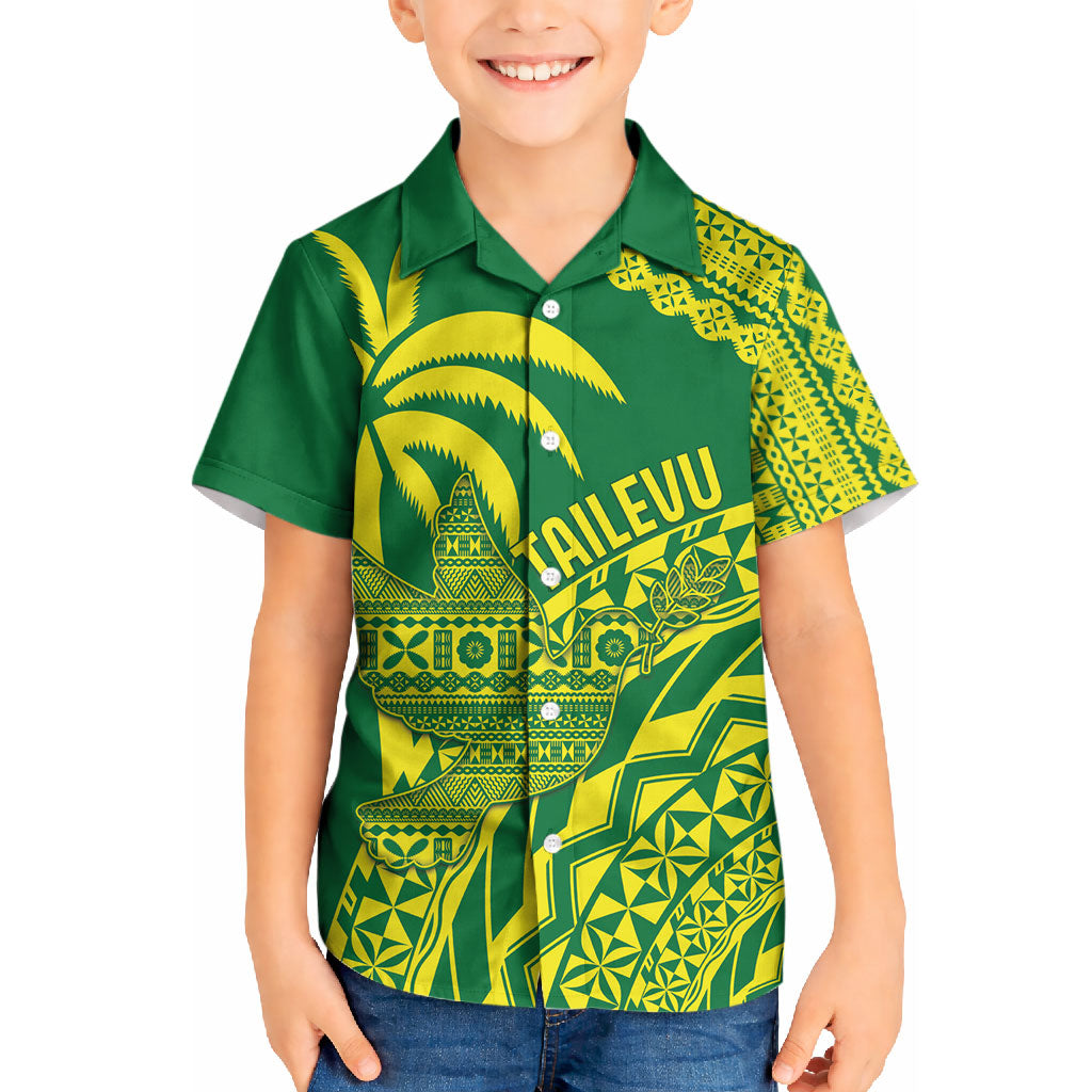 Tailevu Fiji 2026 Rugby Custom Kid Hawaiian Shirt Dove Nation Fijian Tapa Pattern LT14 Kid Green - Polynesian Pride