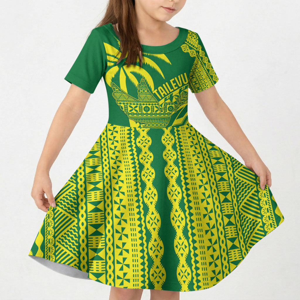 Tailevu Fiji 2026 Rugby Custom Kid Short Sleeve Dress Dove Nation Fijian Tapa Pattern