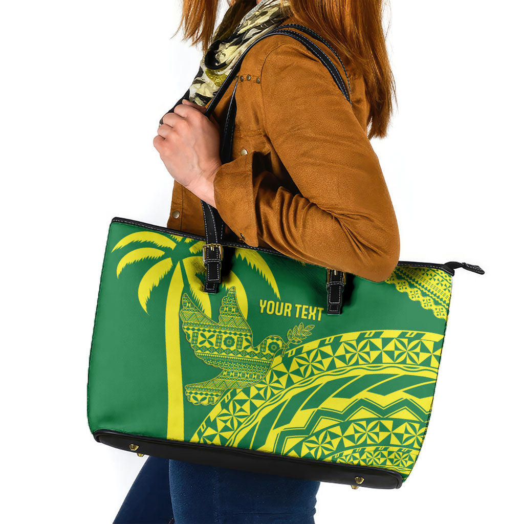 Tailevu Fiji 2026 Rugby Custom Leather Tote Bag Dove Nation Fijian Tapa Pattern LT14 Green - Polynesian Pride