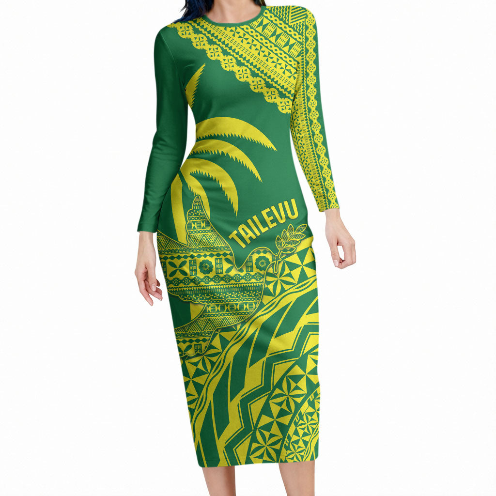 Tailevu Fiji 2026 Rugby Custom Long Sleeve Bodycon Dress Dove Nation Fijian Tapa Pattern