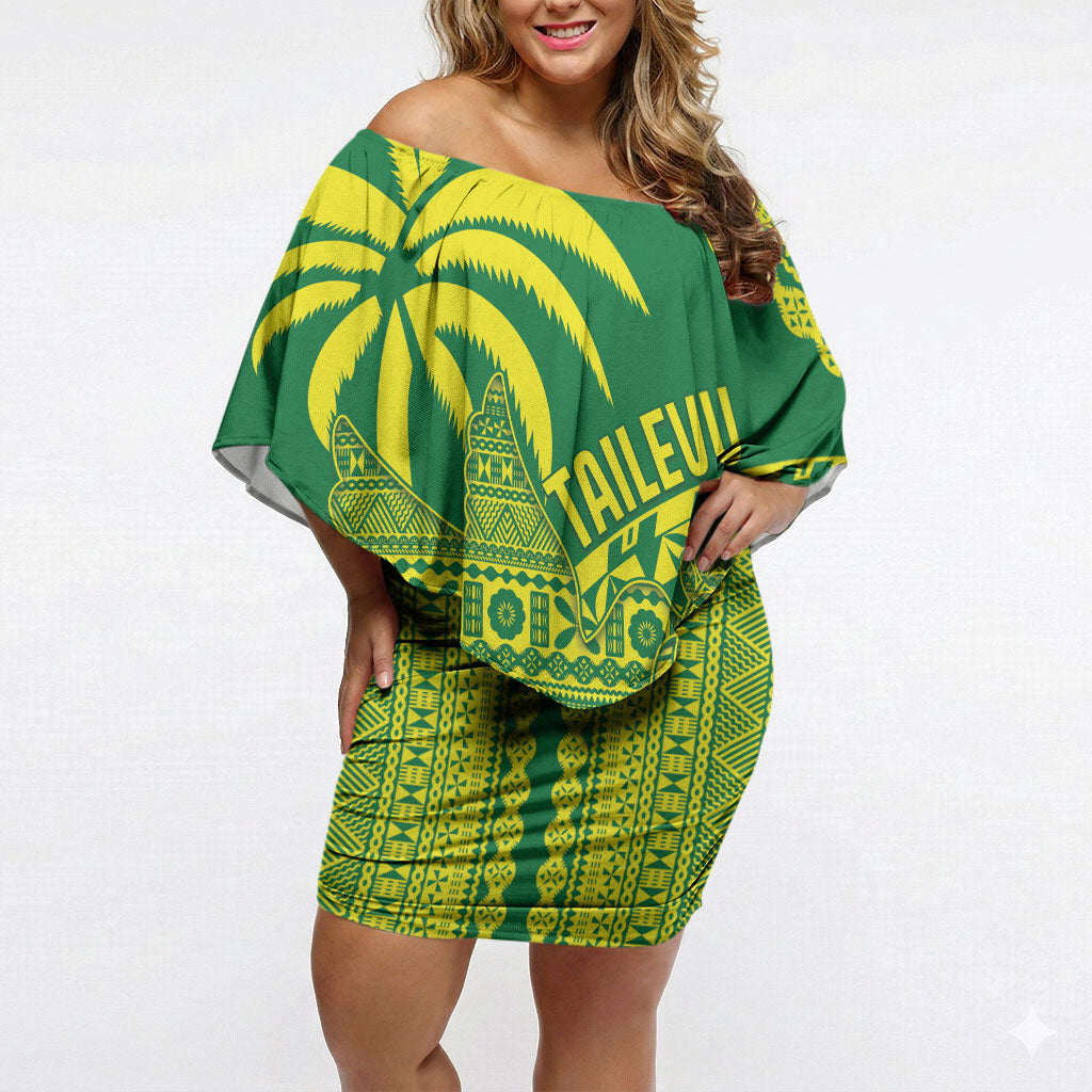 Tailevu Fiji 2026 Rugby Custom Off Shoulder Short Dress Dove Nation Fijian Tapa Pattern