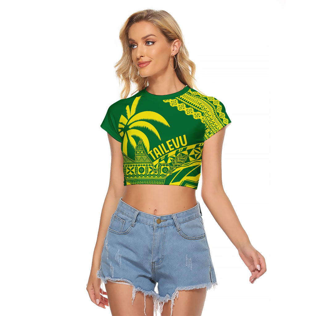 Tailevu Fiji 2026 Rugby Custom Raglan Cropped T Shirt Dove Nation Fijian Tapa Pattern LT14 Female Green - Polynesian Pride