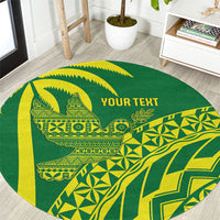 Tailevu Fiji 2026 Rugby Custom Round Carpet Dove Nation Fijian Tapa Pattern LT14 Green - Polynesian Pride