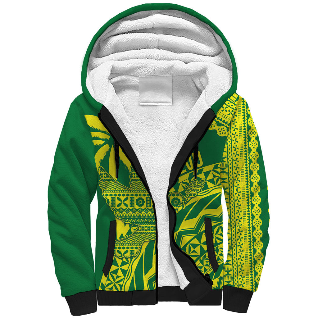 Tailevu Fiji 2026 Rugby Custom Sherpa Hoodie Dove Nation Fijian Tapa Pattern LT14 Unisex Green - Polynesian Pride