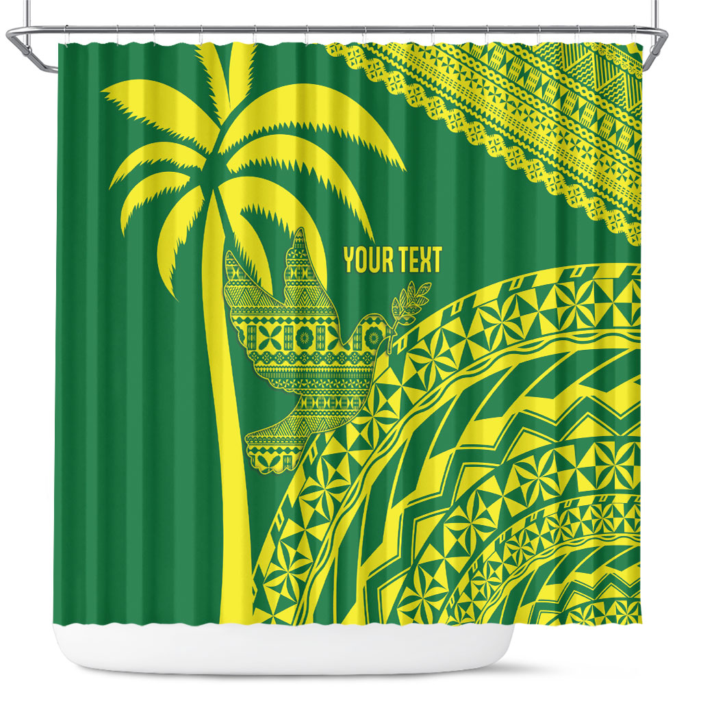 Tailevu Fiji 2026 Rugby Custom Shower Curtain Dove Nation Fijian Tapa Pattern LT14 Green - Polynesian Pride