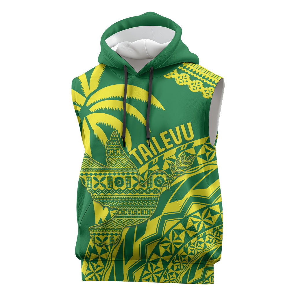 Tailevu Fiji 2026 Rugby Custom Sleeveless Hoodie Dove Nation Fijian Tapa Pattern LT14 Green - Polynesian Pride