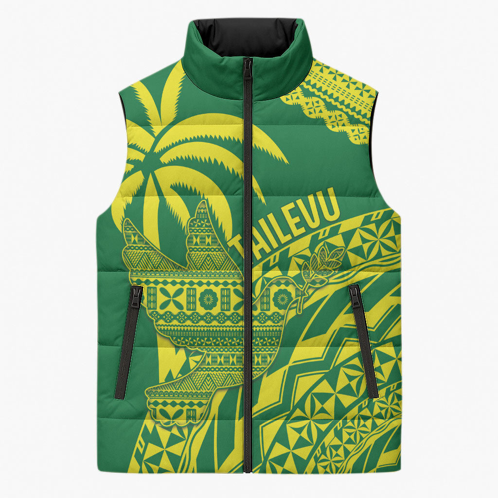 Tailevu Fiji 2026 Rugby Custom Sleeveless Puffer Jacket Dove Nation Fijian Tapa Pattern LT14 Unisex Green - Polynesian Pride