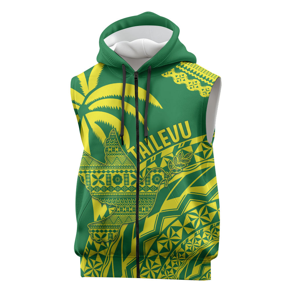 Tailevu Fiji 2026 Rugby Custom Sleeveless Zip Hoodie Dove Nation Fijian Tapa Pattern LT14 Green - Polynesian Pride