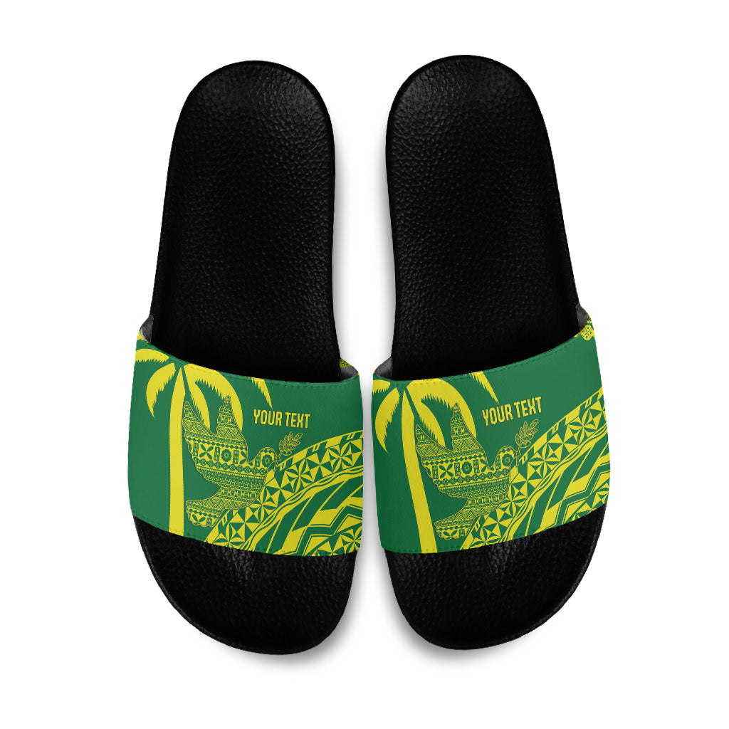Tailevu Fiji 2026 Rugby Custom Slide Sandals Dove Nation Fijian Tapa Pattern LT14 Green - Polynesian Pride