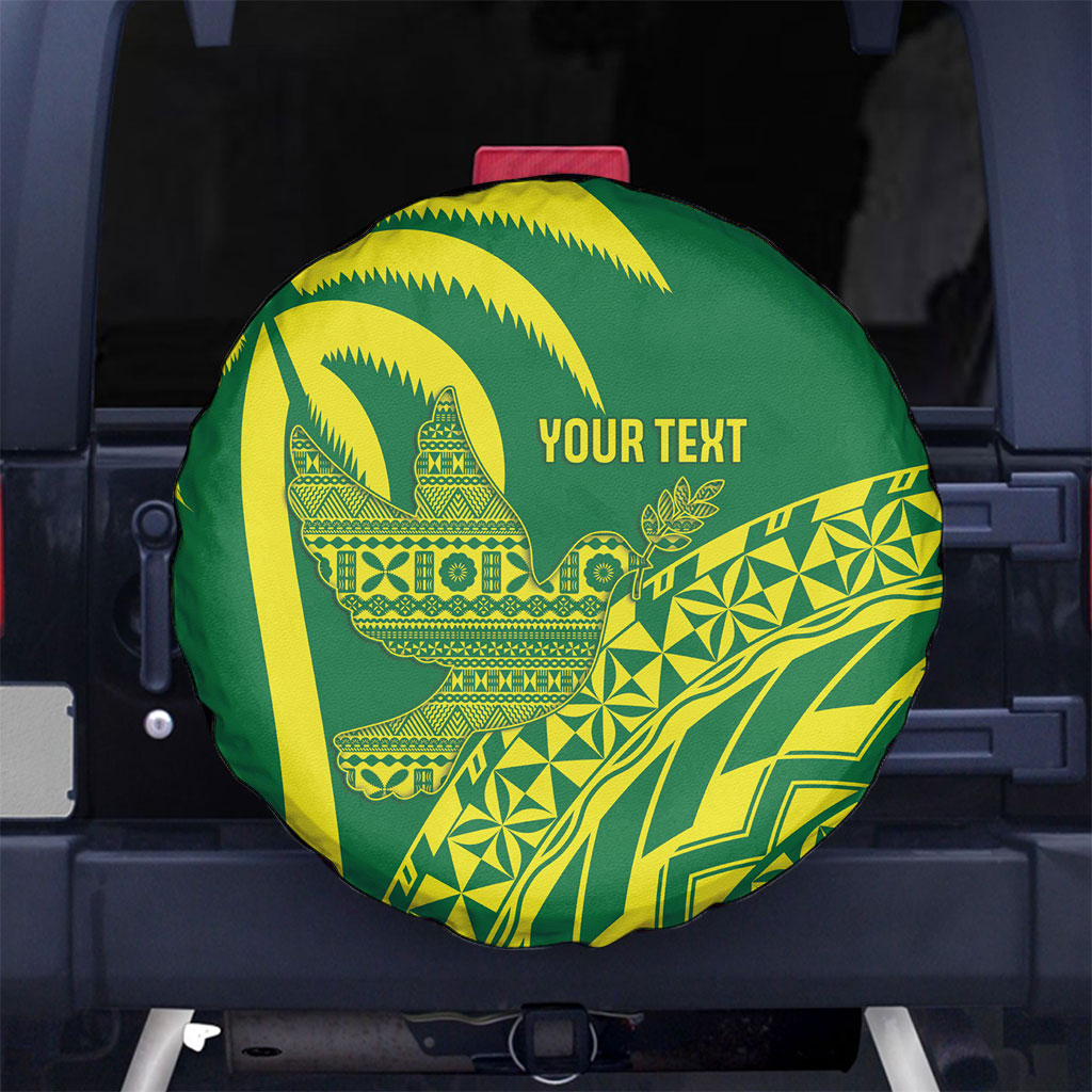 Tailevu Fiji 2026 Rugby Custom Spare Tire Cover Dove Nation Fijian Tapa Pattern LT14 No hole Green - Polynesian Pride