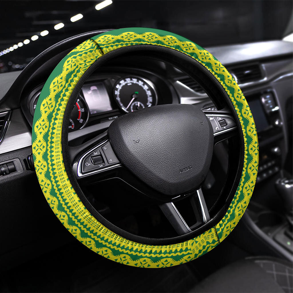 Tailevu Fiji 2026 Rugby Steering Wheel Cover Dove Nation Fijian Tapa Pattern LT14 Universal Fit Green - Polynesian Pride