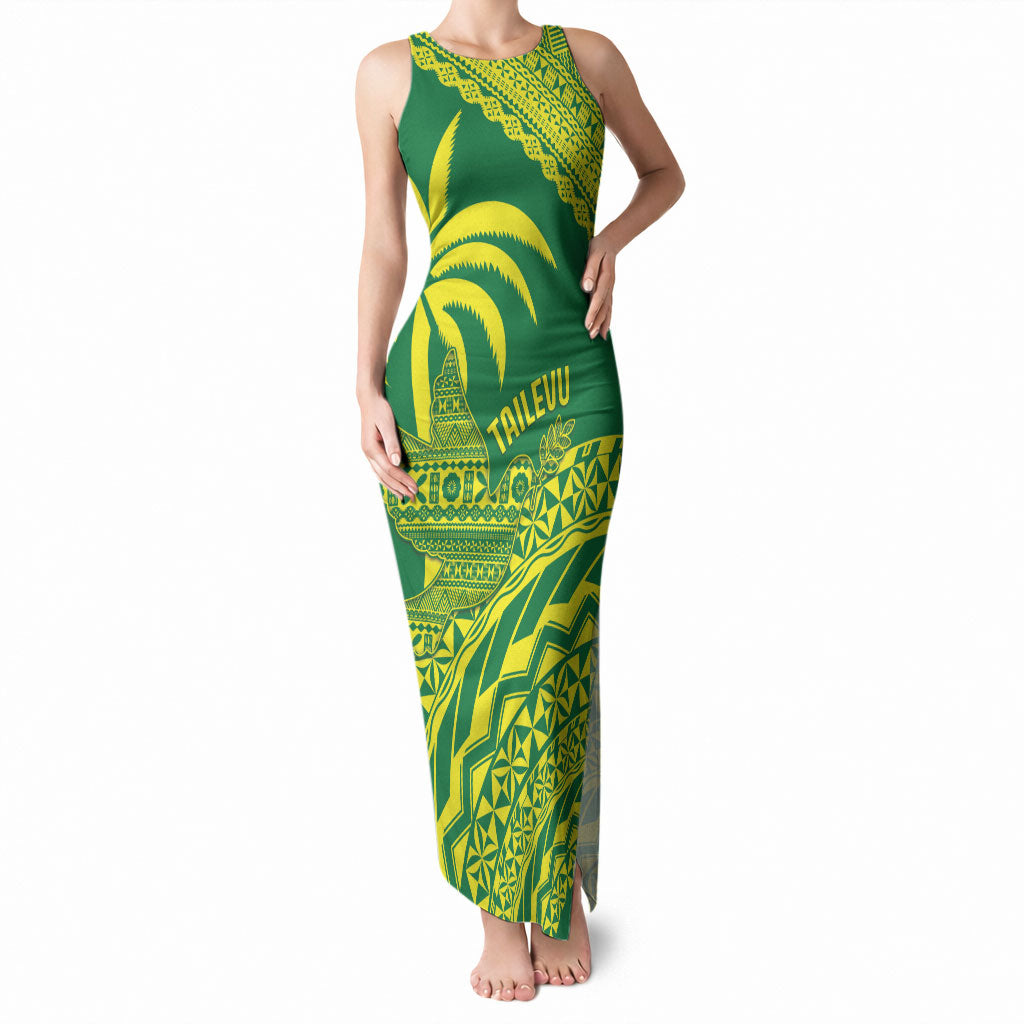 Tailevu Fiji 2026 Rugby Custom Tank Maxi Dress Dove Nation Fijian Tapa Pattern LT14 Women Green - Polynesian Pride